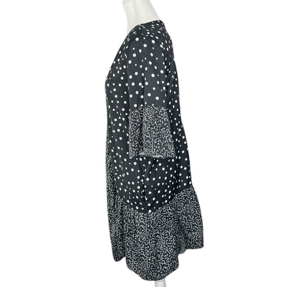 CAARA Women's Black Millazo Polka Dot Satin Asymmetric Shift Mini Dress S/C38 - Picture 3 of 16